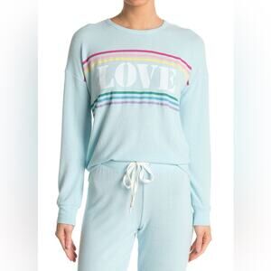 PJ Salvage Love Rainbow Graphic Crewneck Sweatshirt Blue Pajama Lounge Top NWT S